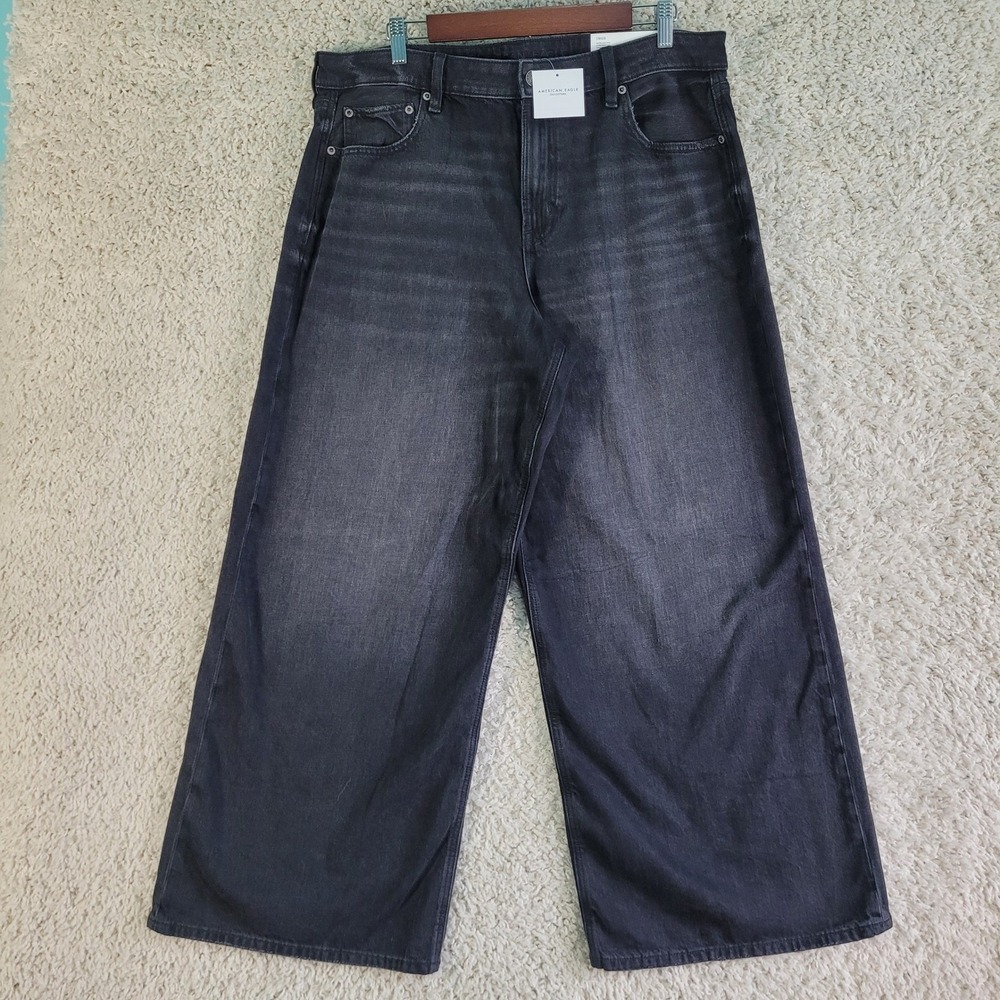 NEW American Eagle Jeans Women's 14 Short Charcoal Black Strigid Ultra Wide Leg - Picture 4 of 14